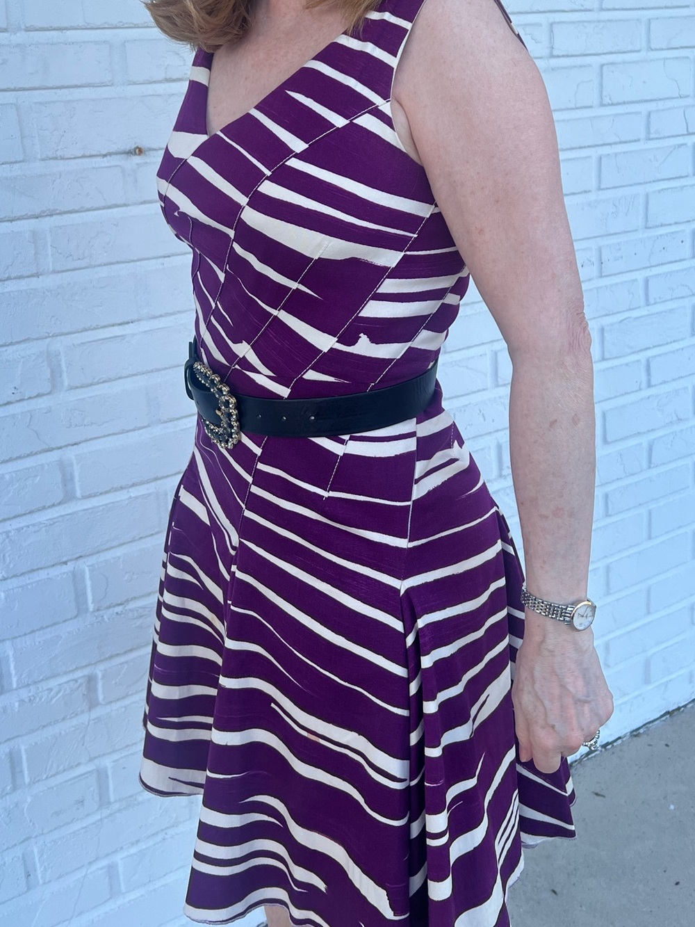 Oscar de la Renta Purple and White  V-Neck Fit & Flare Dress-LIKE NEW!